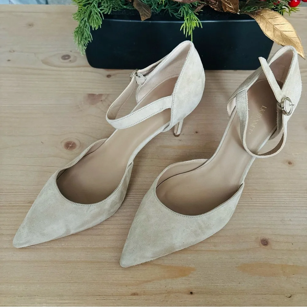 LK Bennett Women’s Cream Suede Heels Stilettos‎ Size 42 or US 11.5 Monet Ankle